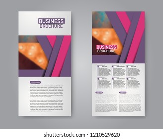 Narrow flyer and leaflet design. Set of two side brochure templates. Vertical banners. Pink and purple color. Vector illustration mockup.