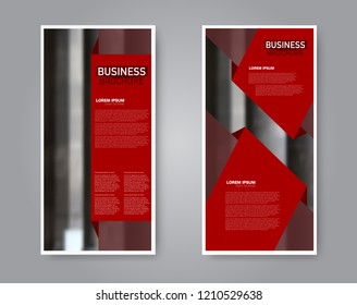 Narrow flyer and leaflet design. Set of two side brochure templates. Vertical banners. Red color. Vector illustration mockup.