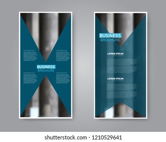 Narrow flyer and leaflet design. Set of two side brochure templates. Vertical banners. Blue color. Vector illustration mockup.
