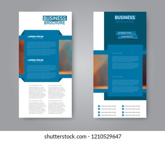 Narrow flyer and leaflet design. Set of two side brochure templates. Vertical banners. Blue color. Vector illustration mockup.
