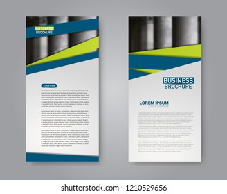 Narrow flyer and leaflet design. Set of two side brochure templates. Vertical banners. Blue and green color. Vector illustration mockup.