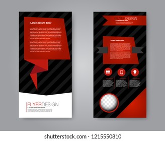 Narrow flyer and leaflet design. Set of two side brochure templates. Vertical banners. Red and black color. Vector illustration mockup.