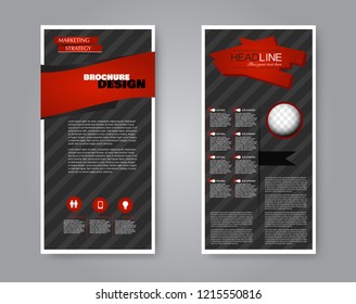 Narrow flyer and leaflet design. Set of two side brochure templates. Vertical banners. Red and black color. Vector illustration mockup.