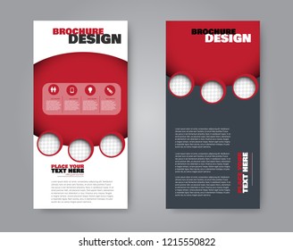 Narrow flyer and leaflet design. Set of two side brochure templates. Vertical banners. Red colors. Vector illustration mockup.