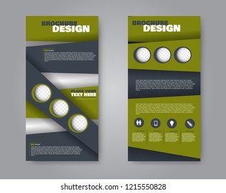 Narrow flyer and leaflet design. Set of two side brochure templates. Vertical banners. Green color. Vector illustration mockup.