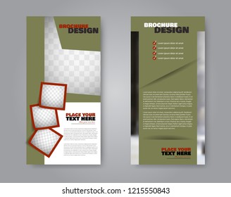 Narrow flyer and leaflet design. Set of two side brochure templates. Vertical banners. Red and green colors. Vector illustration mockup.