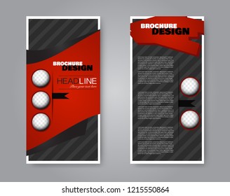 Narrow flyer and leaflet design. Set of two side brochure templates. Vertical banners. Red and black color. Vector illustration mockup.