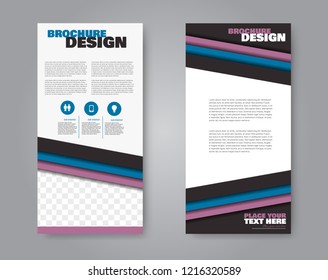 Narrow flyer and leaflet design. Set of two side brochure templates. Vertical banners. Blue and purple colors. Vector illustration mockup.