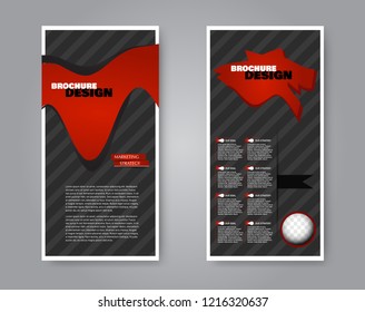 Narrow flyer and leaflet design. Set of two side brochure templates. Vertical banners. Red and black color. Vector illustration mockup.