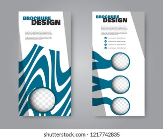 Narrow flyer and leaflet design. Set of two side brochure templates. Vertical banners. Blue colors. Vector illustration mockup.