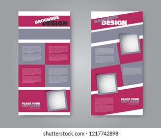 Narrow flyer and leaflet design. Set of two side brochure templates. Vertical banners. Pink and grey colors. Vector illustration mockup.
