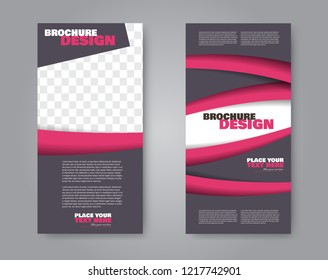 Narrow flyer and leaflet design. Set of two side brochure templates. Vertical banners. Pink and purple colors. Vector illustration mockup.