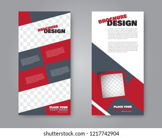 Narrow flyer and leaflet design. Set of two side brochure templates. Vertical banners. Red colors. Vector illustration mockup.
