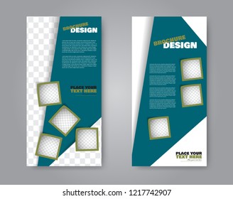 Narrow flyer and leaflet design. Set of two side brochure templates. Vertical banners. Green colors. Vector illustration mockup.