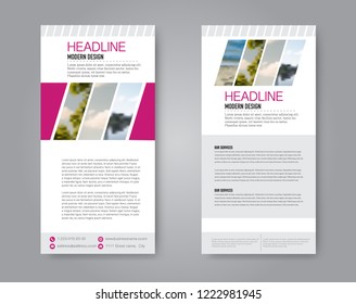 Narrow flyer and leaflet design. Set of two side brochure templates. Vertical banners. Pink colors. Vector illustration mockup.