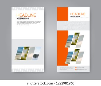 Narrow flyer and leaflet design. Set of two side brochure templates. Vertical banners. Orange colors. Vector illustration mockup.
