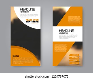 Narrow flyer and leaflet design. Set of two side brochure templates. Vertical banners. valentines day, 14 february style. Orange colors. Vector illustration mockup.