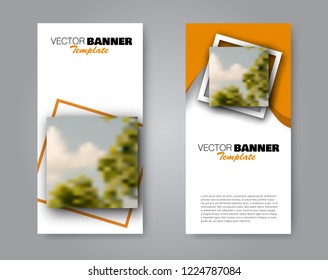 Narrow flyer and leaflet design. Set of two side brochure templates. Vertical banners. valentines day, 14 february style. Orange colors. Vector illustration mockup.