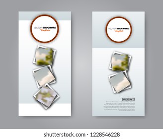 Narrow flyer and leaflet design. Set of two side brochure templates. Vertical banners. valentines day, 14 february style. Orange colors. Vector illustration mockup.