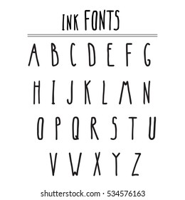 narrow hand drawn by ink font 