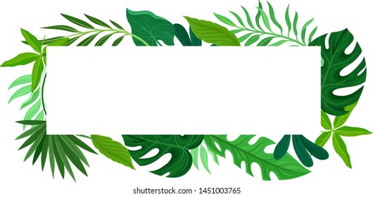 Narrow rectangular frame of leaves placed outside. Vector illustration on white background.