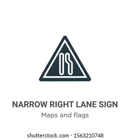 Narrow right lane sign vector icon on white background. Flat vector narrow right lane sign icon symbol sign from modern maps and flags collection for mobile concept and web apps design.