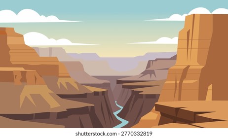 Narrow River Whispering Between Stone Giants Flat Illustration