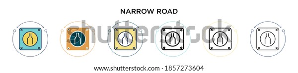 Narrow road sign icon in filled, thin line, outline\
and stroke style. Vector illustration of two colored and black\
narrow road sign vector icons designs can be used for mobile, ui,\
web