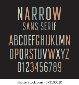 Narrow Sans Serif Font. Handmade Condensed Letters And Numbers