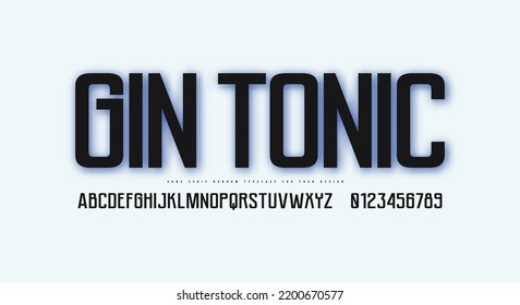 Narrow sans serif font for label and emblem. Vector illustration