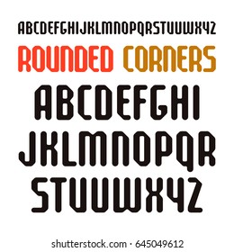Narrow sanserif font with rounded corners. Typeface in digital style. Isolated on white background