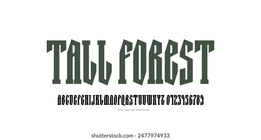 Narrow serif font in retro style. Letters and numbers for logo and emblem design. Color print on white background