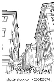 narrow street in Europe. vector illustration