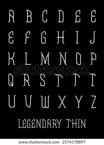 An narrow uppercase alphabet set with an angled semi serif.