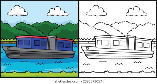 Narrowboat Coloring Page Colored Illustration