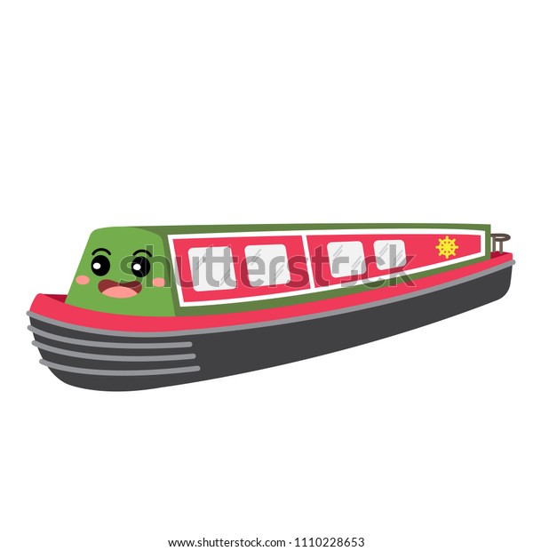 Narrowboat transportation\
cartoon character perspective view isolated on white background\
vector\
illustration.