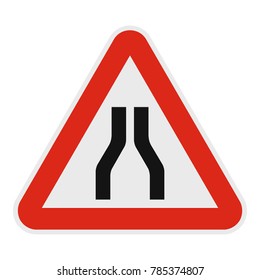 Narrowing of the road icon. Flat illustration of narrowing of the road vector icon for web.