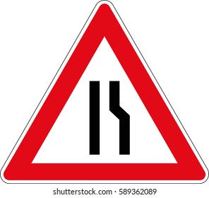 Narrowing the roadway on the one hand, on the right. Vector road sign Germany.