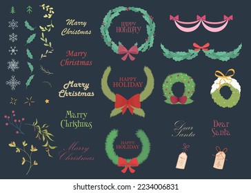 Narrowly focused Christmas theme for the new year and holidays. Big design set of vector themed art for stickers, web, decor, print, advertising, people.