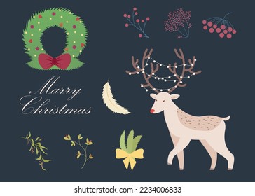 Narrowly focused Christmas theme for the new year and holidays. Big design set of vector themed art for stickers, web, decor, print, advertising, people.