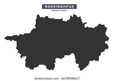Narsinghpur district map silhouette vector for geographic presentations, classroom charts, and travel layouts, solid black outline isolated on white background