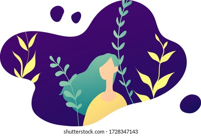 Narutal girl with blue hair looks at the night sky