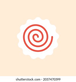 Narutomaki or kamaboko surimi flat vector icon. Traditional Japanese naruto steamed fish cake with pink swirl in the center. Topping for ramen noodle soup isolated illustration. svg