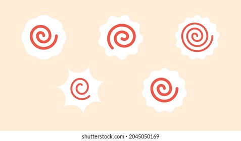 Narutomaki or kamaboko surimi vector icon. Traditional Japanese naruto steamed fish cake with pink swirl in the center. Topping for ramen noodle soup isolated illustration.