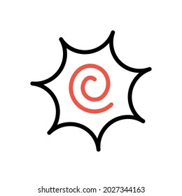 Narutomaki or kamaboko surimi vector outline icon. Traditional Japanese naruto steamed fish cake with pink swirl in the center. Topping for ramen noodle soup isolated illustration.