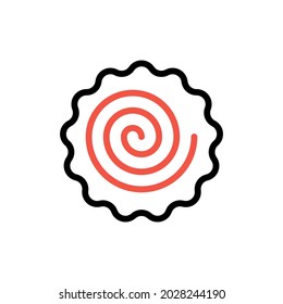 Narutomaki or kamaboko surimi vector outline icon. Traditional Japanese naruto steamed fish cake with pink swirl in the center. Topping for ramen noodle soup isolated illustration. svg