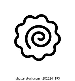 Narutomaki or kamaboko surimi vector outline icon. Traditional Japanese naruto steamed fish cake with swirl in the center. Topping for ramen noodle soup isolated illustration.