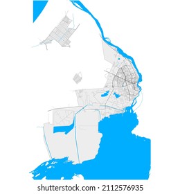 Narva, Ida-Viru, Estonia high resolution vector map with city boundaries and editable paths. White outlines for main roads. Many detailed paths. Blue shapes and lines for water.