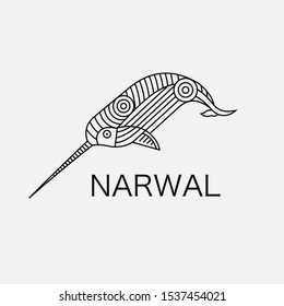 Narwal abstract minimal simple geometric logo design icon template silhouette isolated with white background