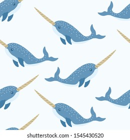 Narwal animals seamless pattern . Concept for print, textile , web design, cards